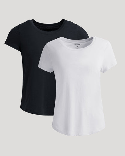 Womens Black & White Slub Scoop Neck Tee 2-Pack