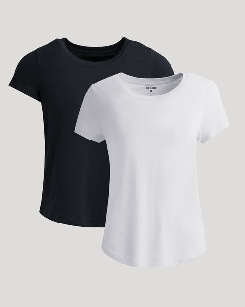 Womens Black & White Slub Scoop Neck Tee 2-Pack
