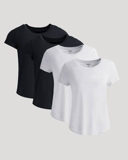 Womens Black & White Slub Scoop Neck Tee 4-Pack