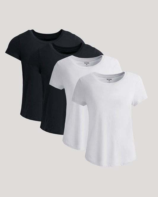 Womens Black & White Slub Scoop Neck Tee 4-Pack