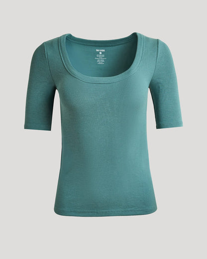 Womens Stormcloud Ribbed 3/4 Sleeve Scoop Neck Tee