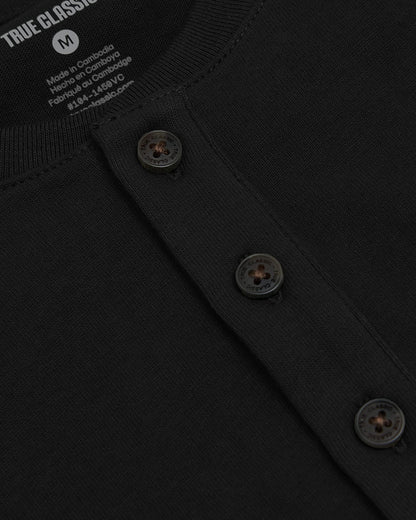 All Black Heavyweight Curved Hem Henley 3-Pack