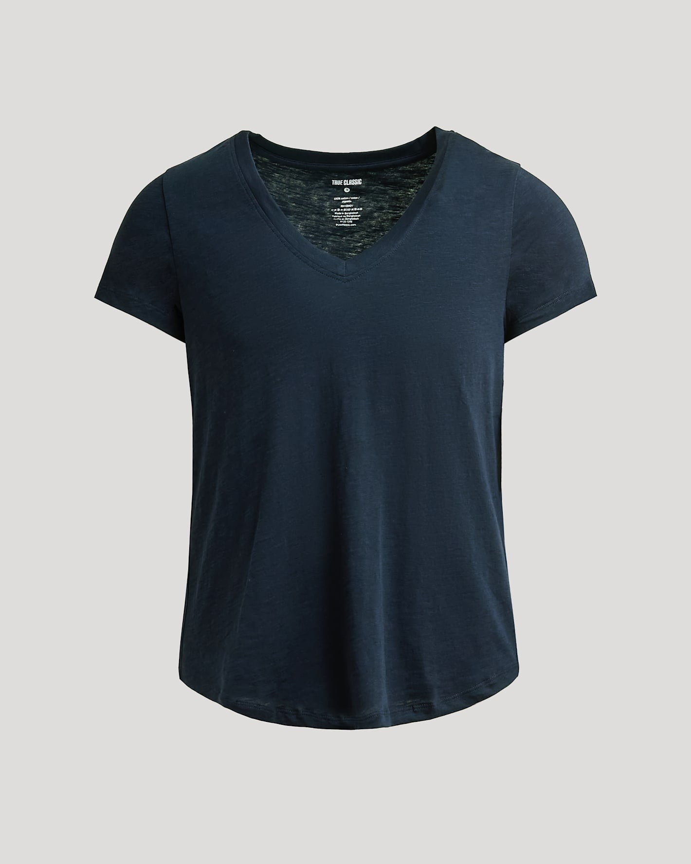 Womens Navy Relaxed Slub V-Neck Tee