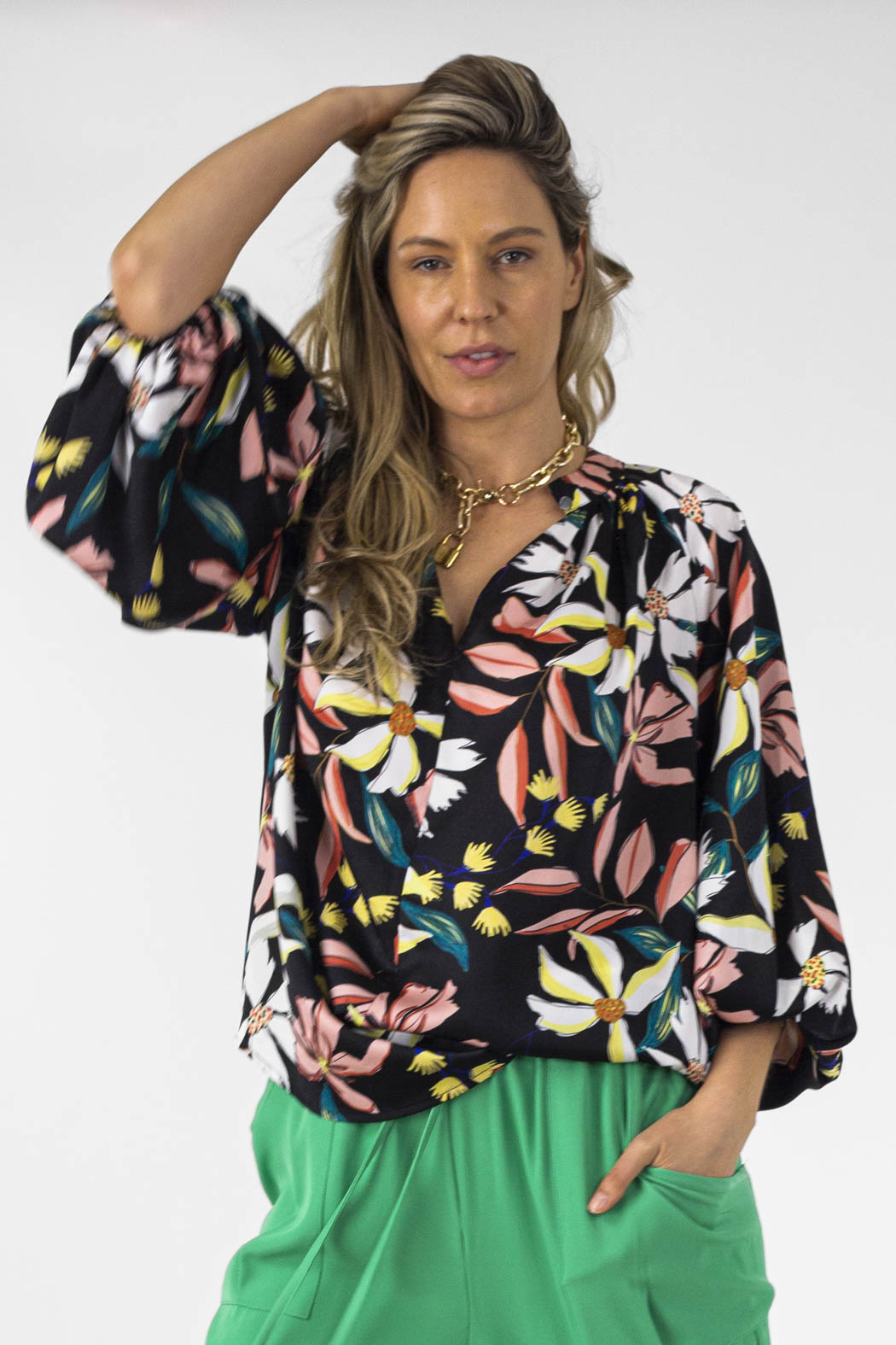 Black Floral Silky Bailey Blouse - Final Sale