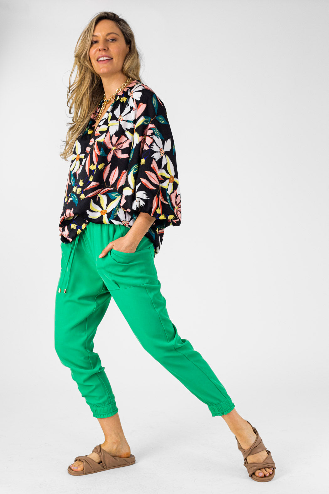 Black Floral Silky Bailey Blouse - Final Sale