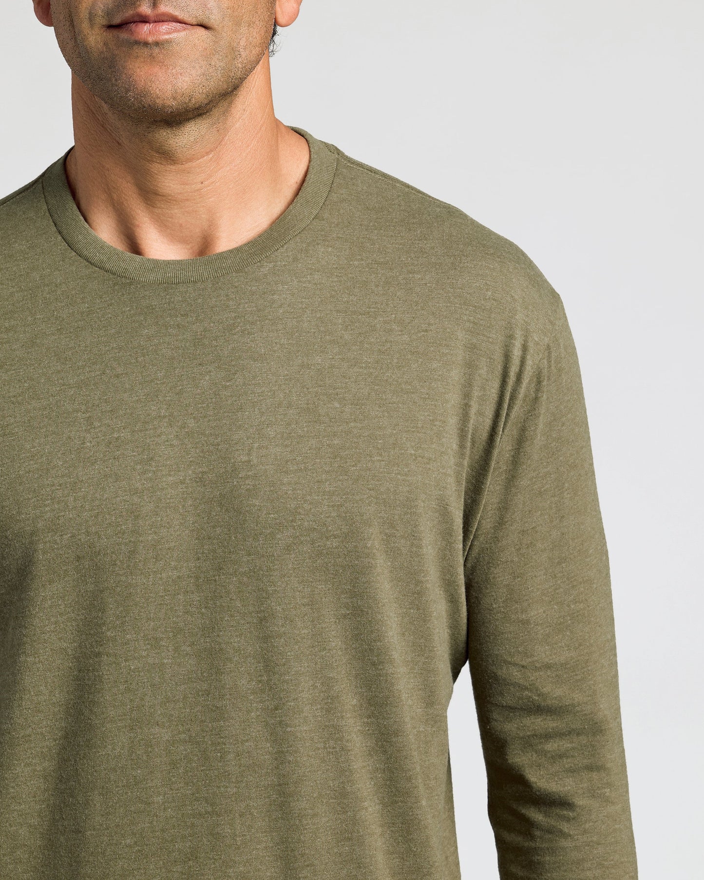 Heather Military Green Classic Long Sleeve Crew Neck