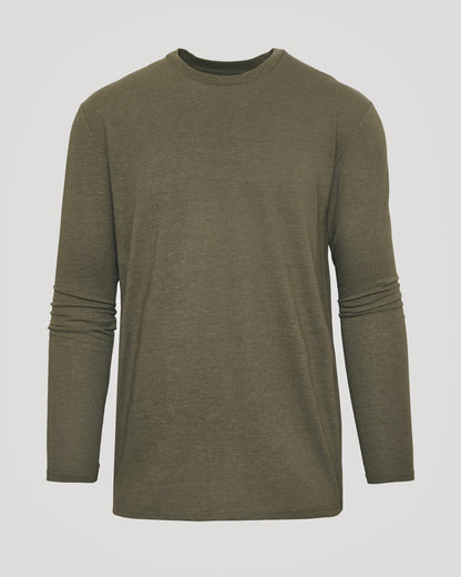 Heather Military Green Classic Long Sleeve Crew Neck