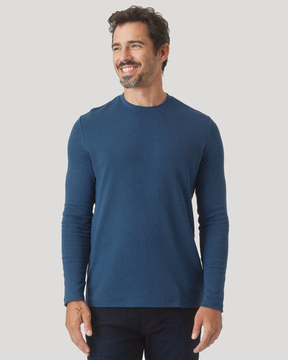Deep Sea Blue Long Sleeve Waffle Crew