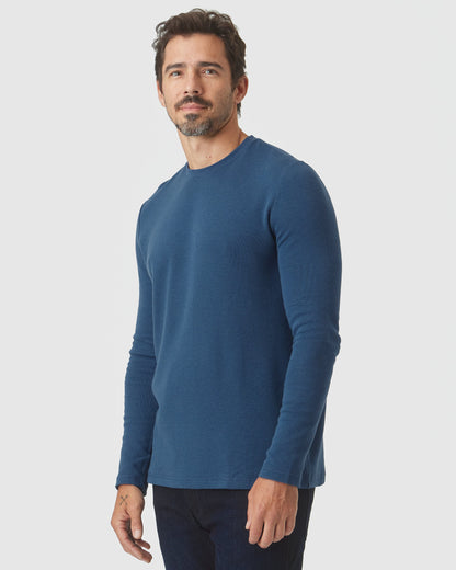 Deep Sea Blue Long Sleeve Waffle Crew