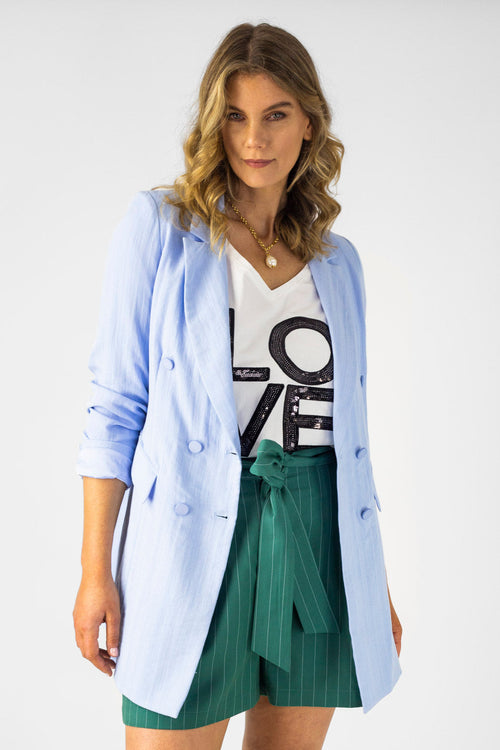 Blue Self Stripe Blazer
