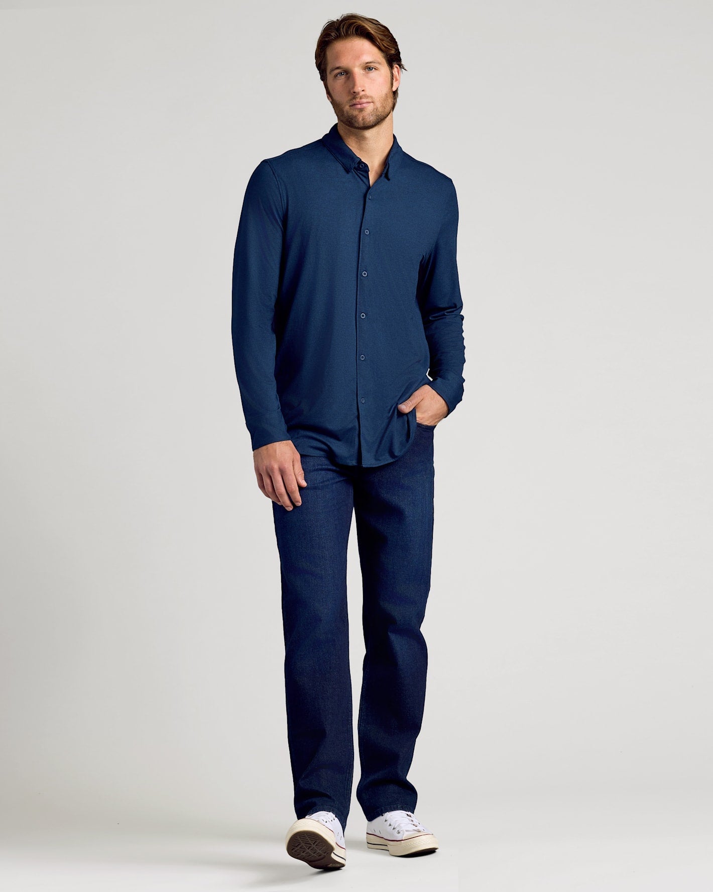 Dark Heather Navy Long Sleeve Do-It-All Comfort Shirt