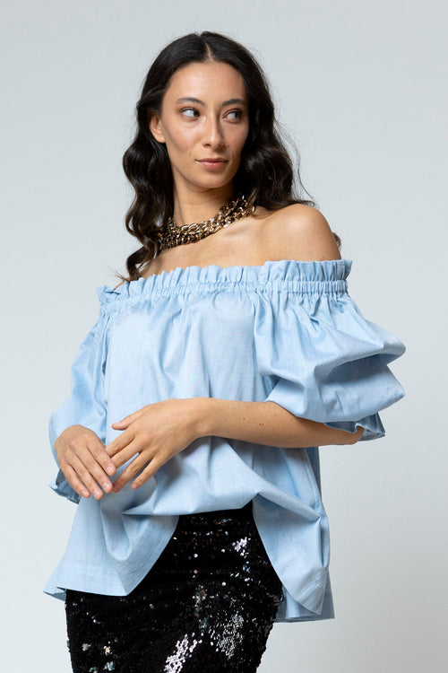 Chambray Cotton Off Shoulder Top - FINAL SALE