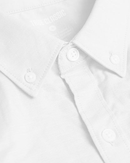 White Stretch Oxford Long Sleeve Button Up Shirt