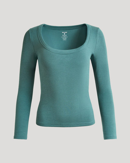 Womens Stormcloud Ribbed Long Sleeve Scoop Neck Tee