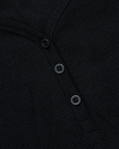 Womens Black Waffle Long Sleeve Boxy Henley