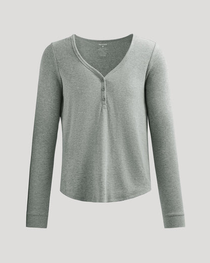 Womens Heather Gray Waffle Long Sleeve Boxy Henley