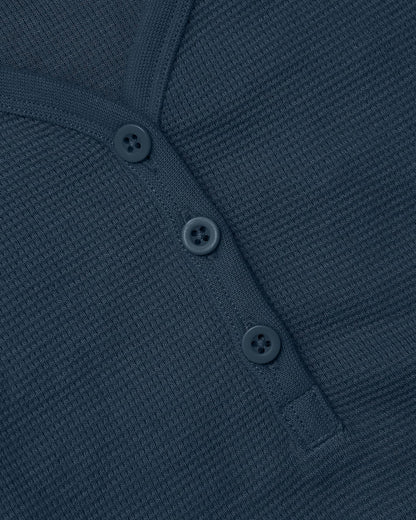 Womens Navy Waffle Long Sleeve Boxy Henley