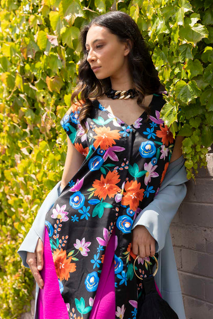 Black Floral Sleeveless Zhoush Tie Top - Sale