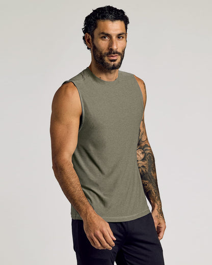 Heather Military Green Sleeveless Active Muscle Tee