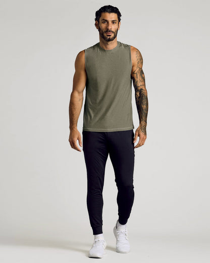 Heather Military Green Sleeveless Active Muscle Tee