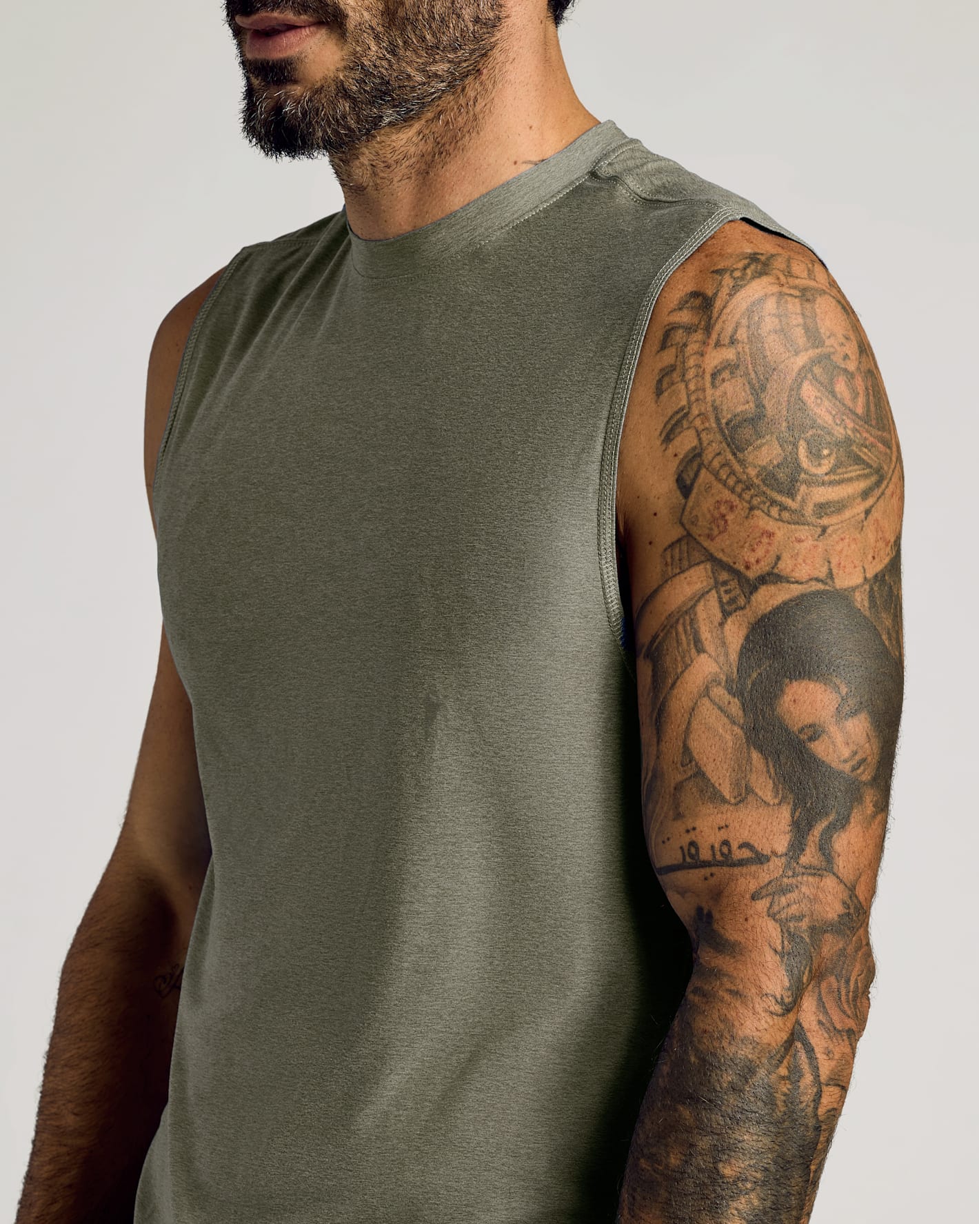 Heather Military Green Sleeveless Active Muscle Tee