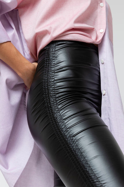 Black Waxed Ruched Leggings - Final Sale