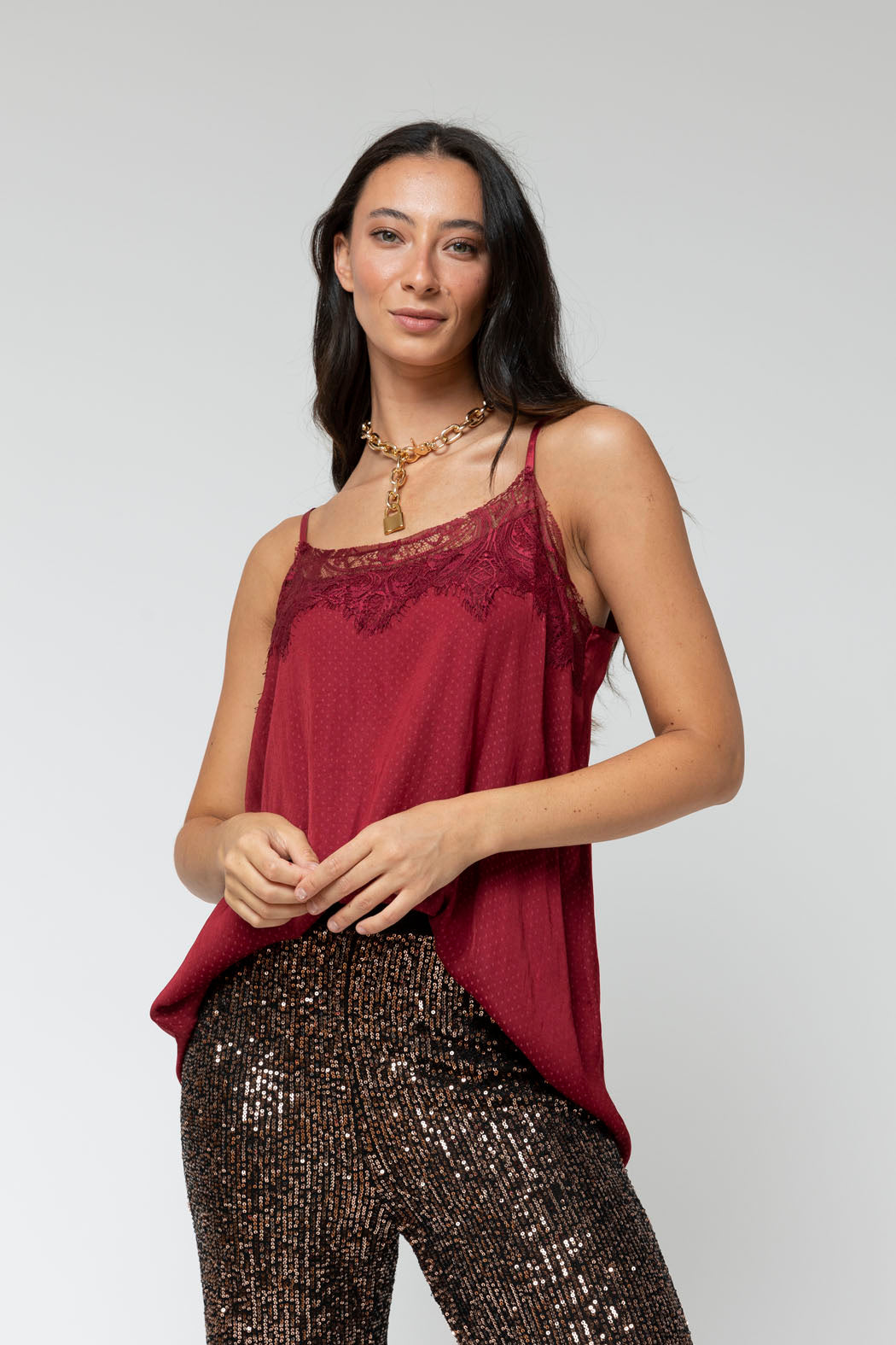 Burgundy Dobby Lace Cami - Final Sale