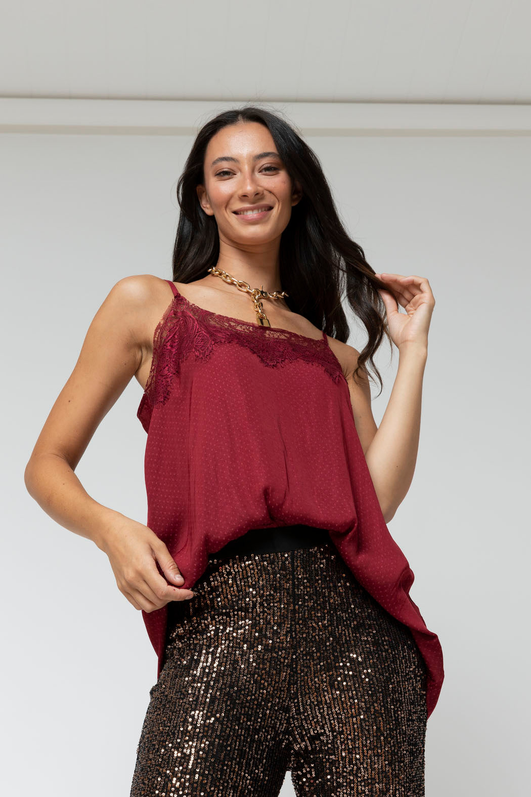 Burgundy Dobby Lace Cami - Final Sale
