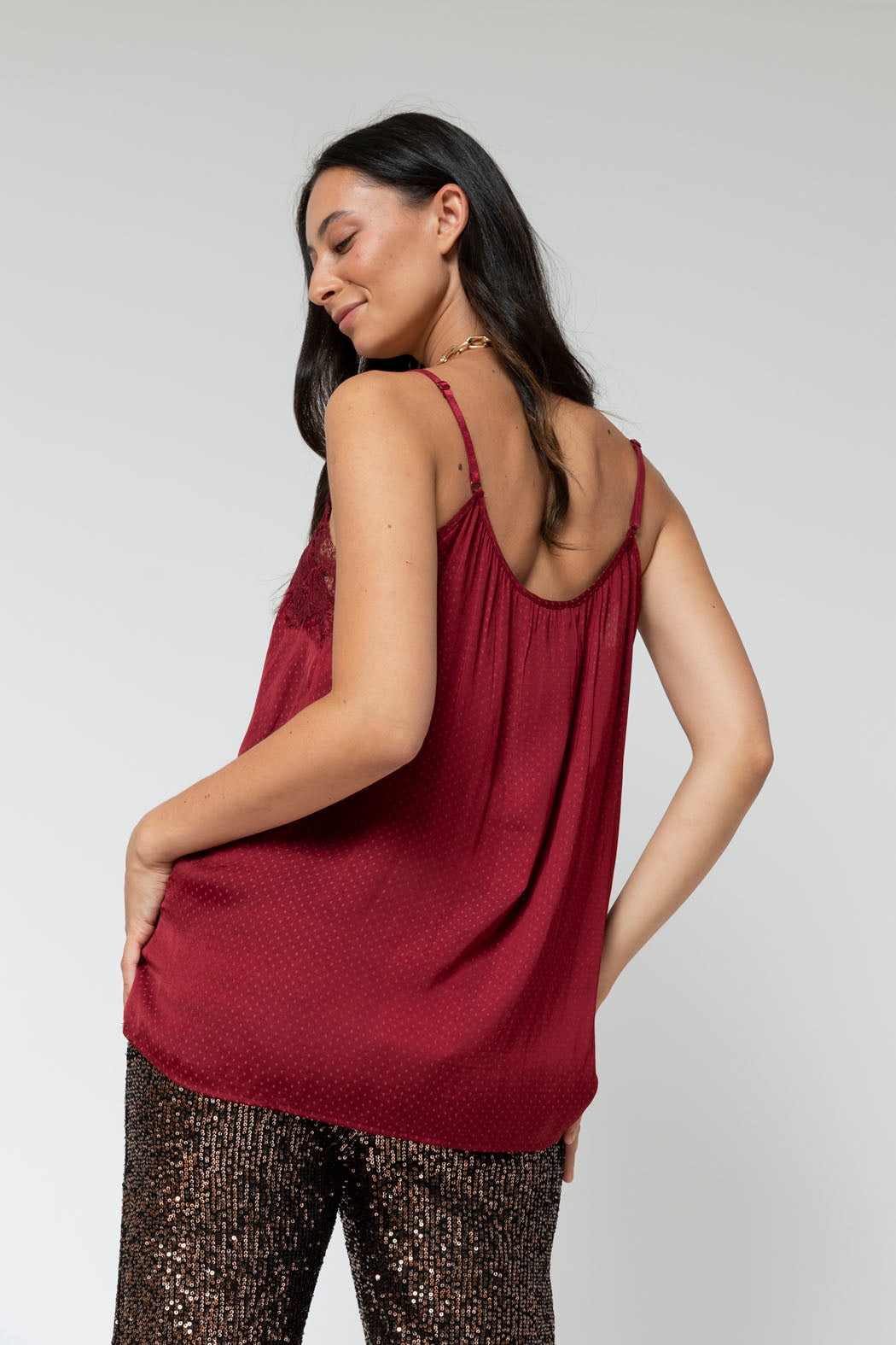 Burgundy Dobby Lace Cami - Final Sale