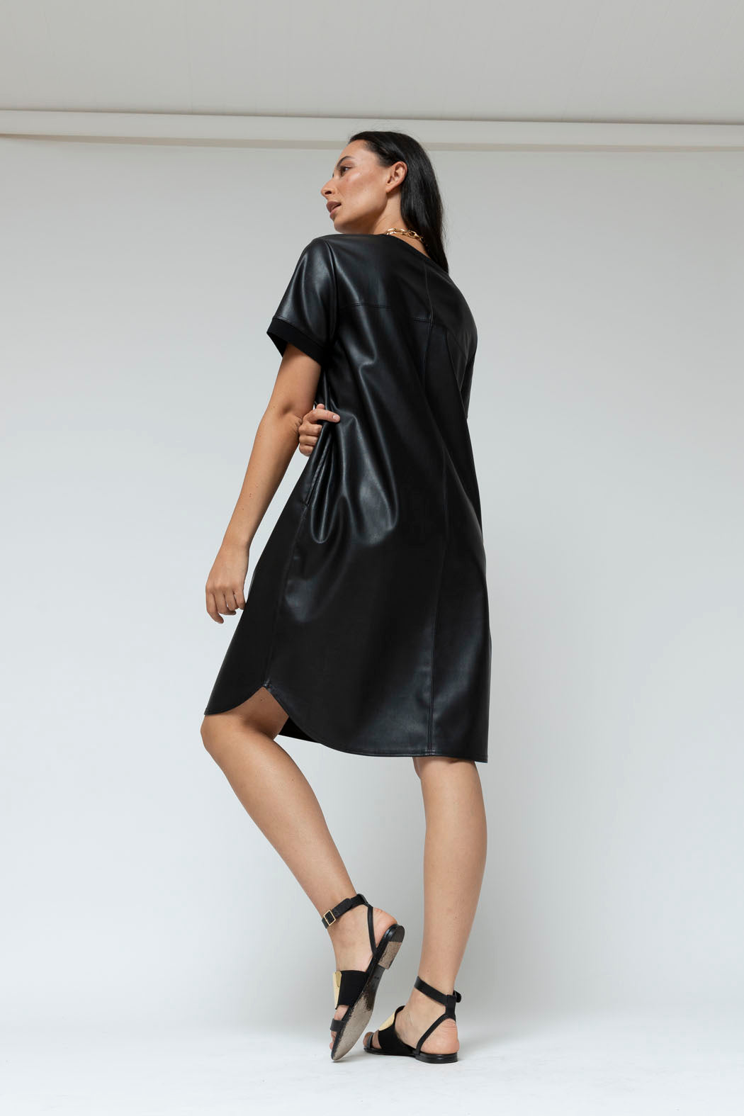 Black Faye Vegan Leather Tee Dress - Sale