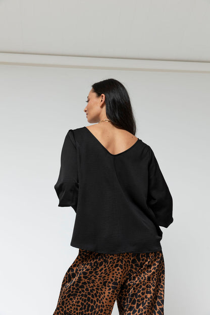 Black Reversible Silky Top - Final Sale