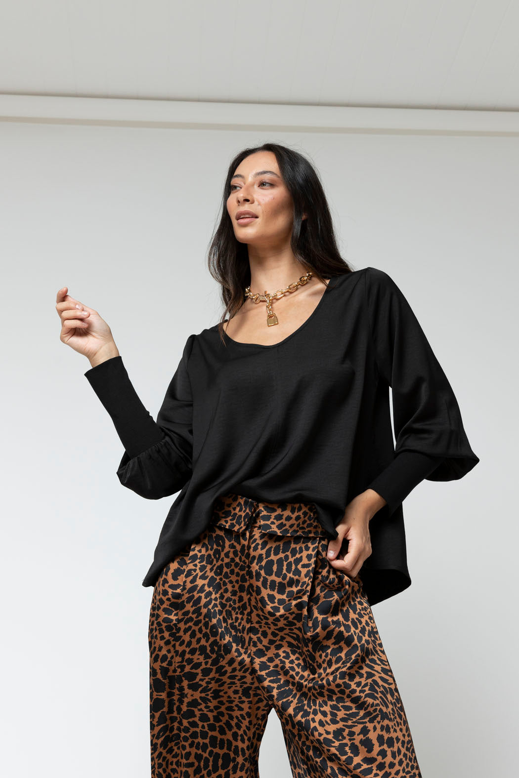 Black Reversible Silky Top - Final Sale
