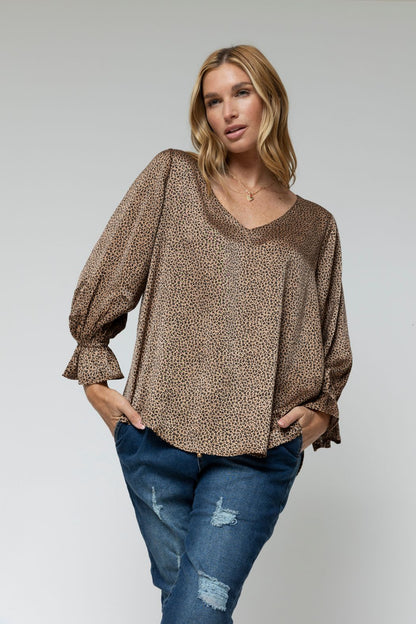 Brown Sienna Print V Top - Sale