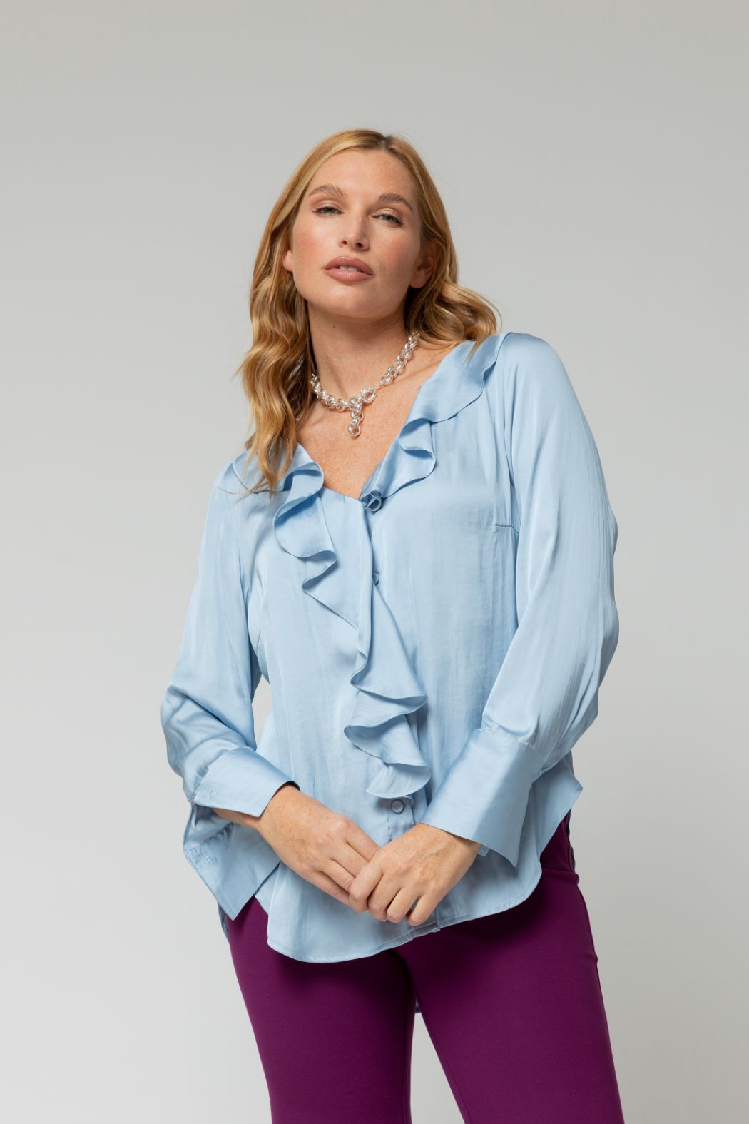 Blue Cascade Frill Shirt - Sale