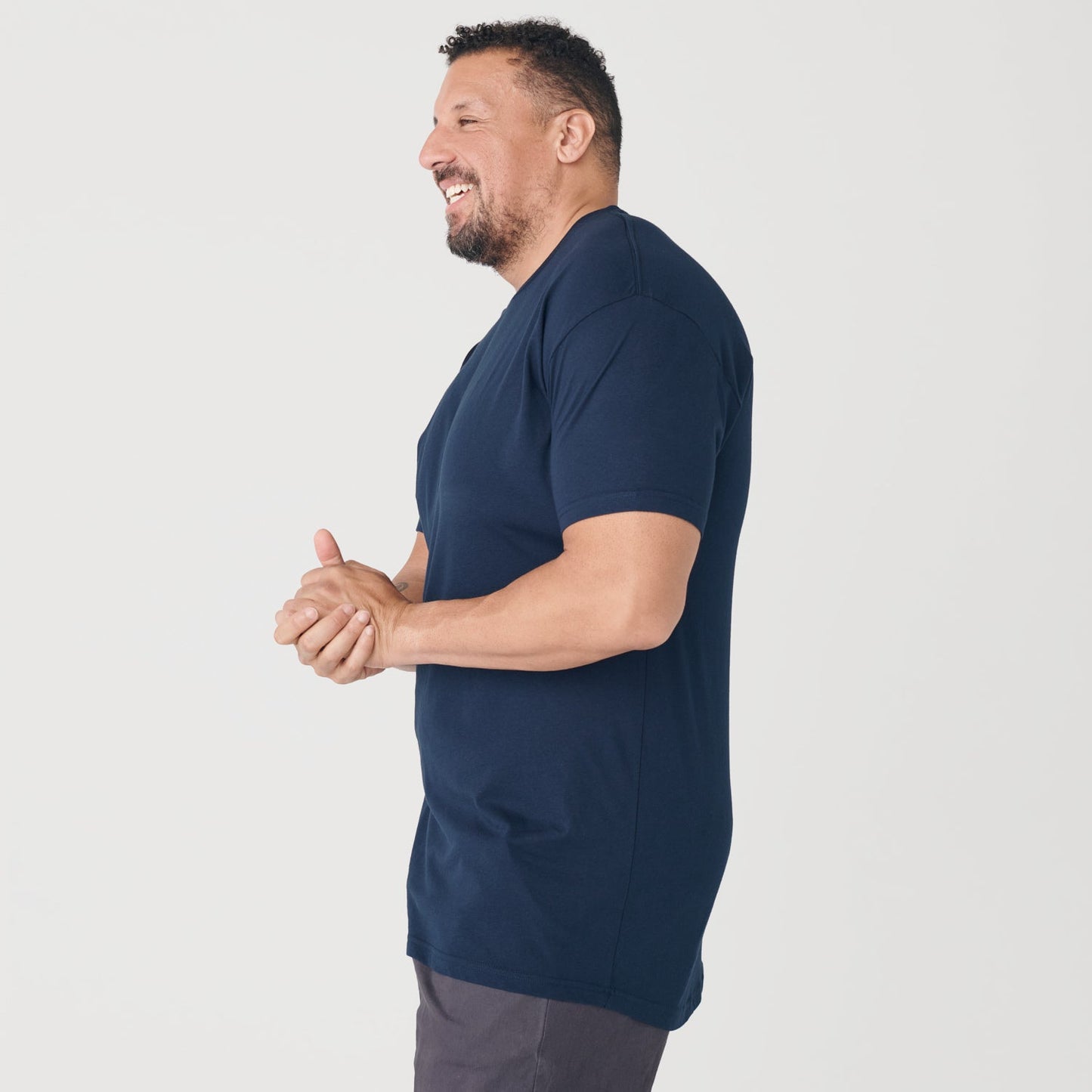 Navy Long Line Crew Neck Tee