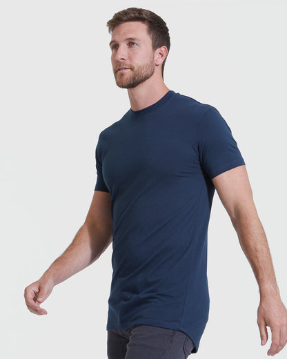 Navy Long Line Crew Neck Tee