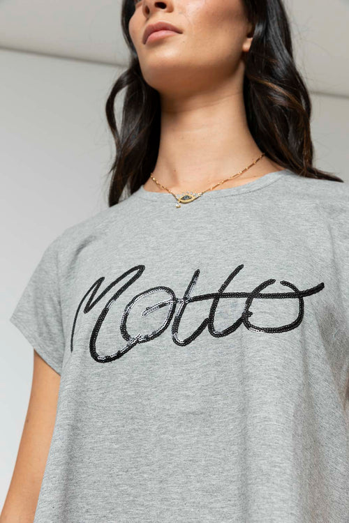 Charcoal Motto Sequined T Shirt