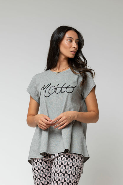 Charcoal Motto Sequined T Shirt