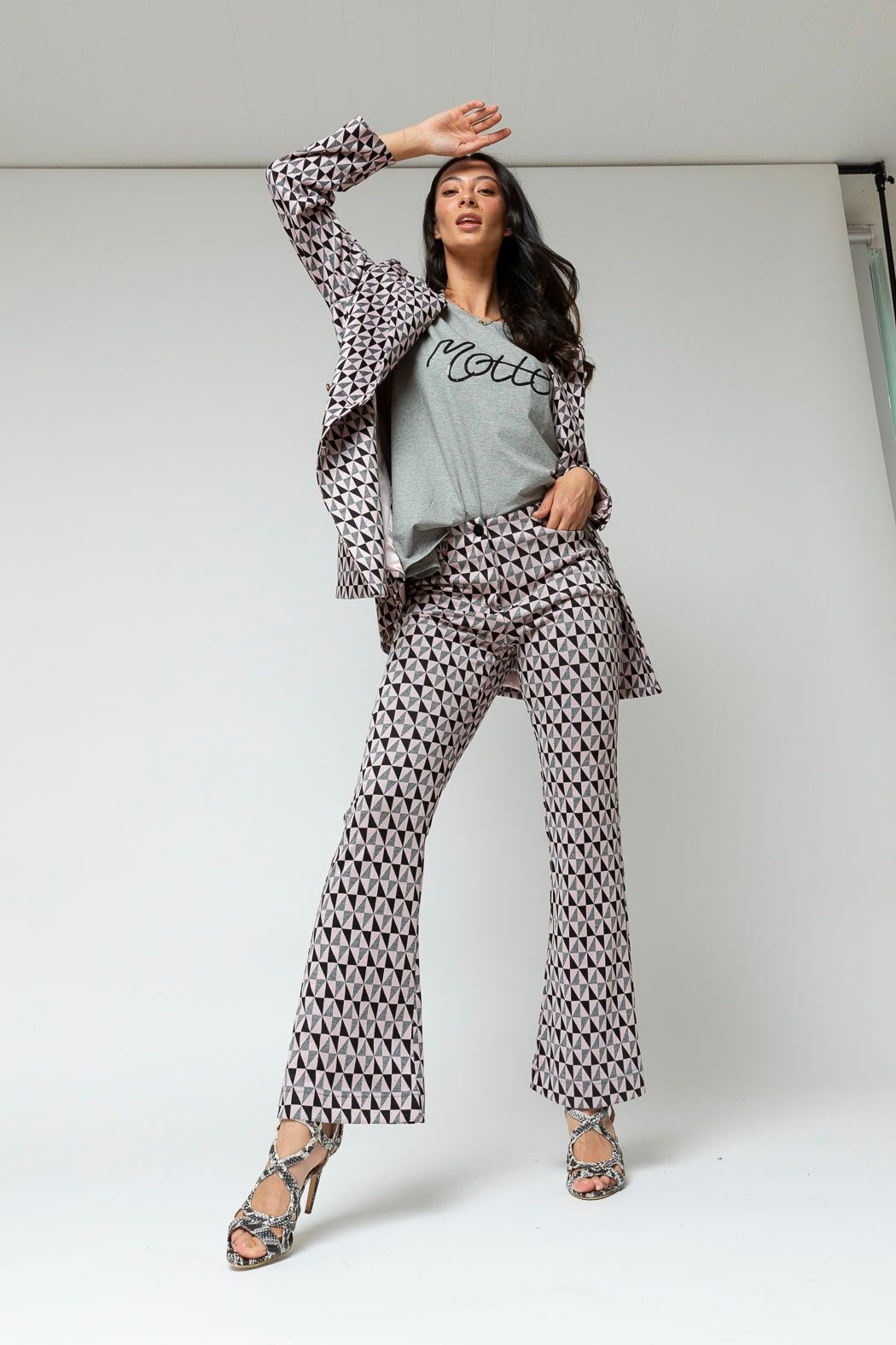 Charcoal Motto Sequined T Shirt