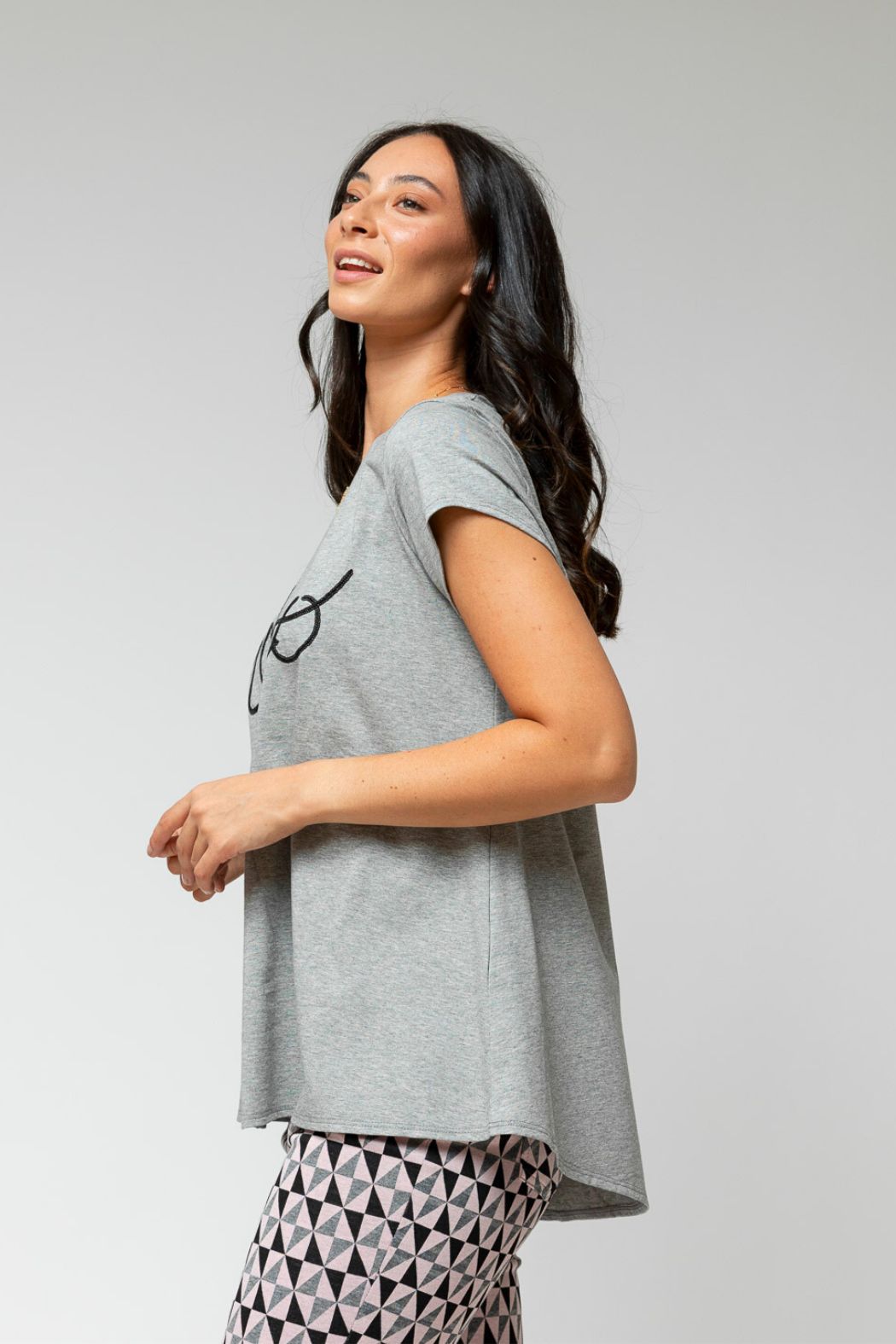 Charcoal Motto Sequined T Shirt