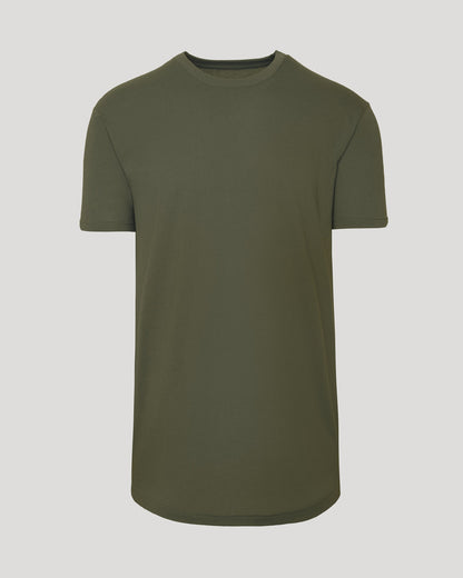 Military Green Short Sleeve Tall Curved Hem Crew