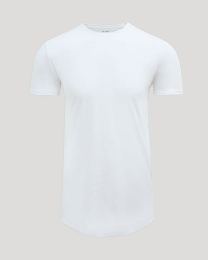 White Tall Pima Cotton Blend Curved Hem Crew