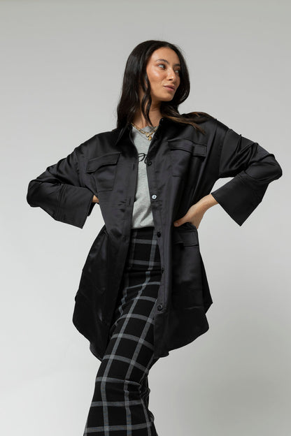 Black Satin Shacket