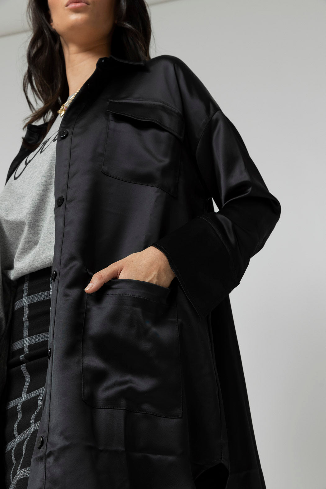 Black Satin Shacket