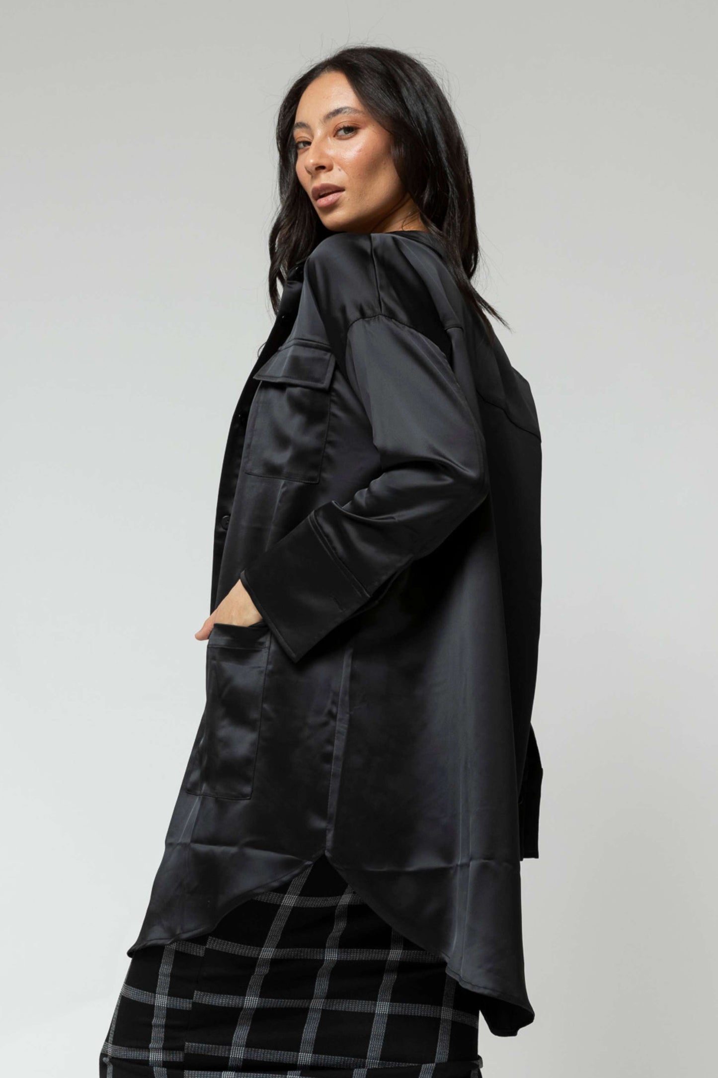 Black Satin Shacket