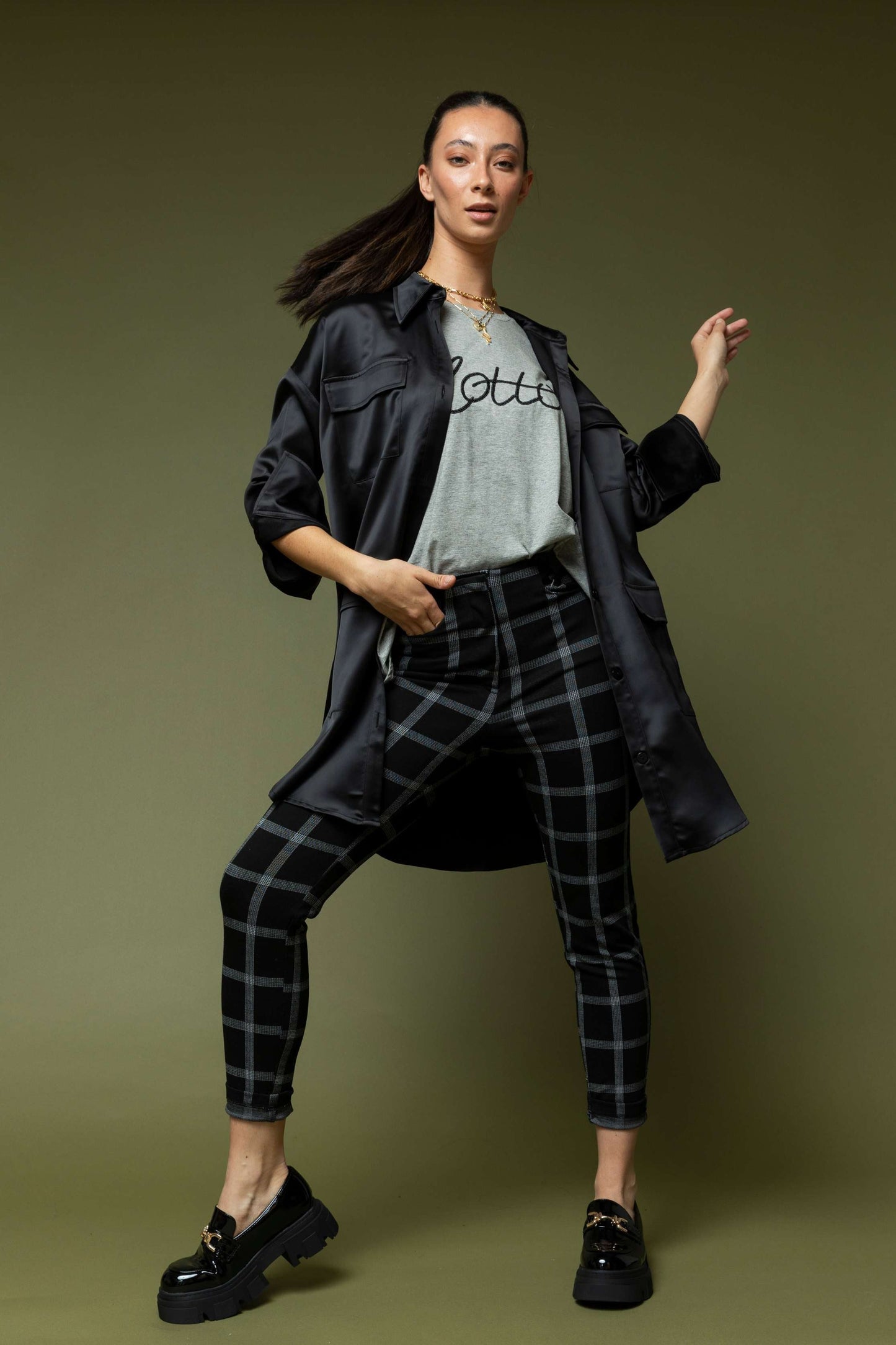 Black Check Jacquard Slim Pant- Sale
