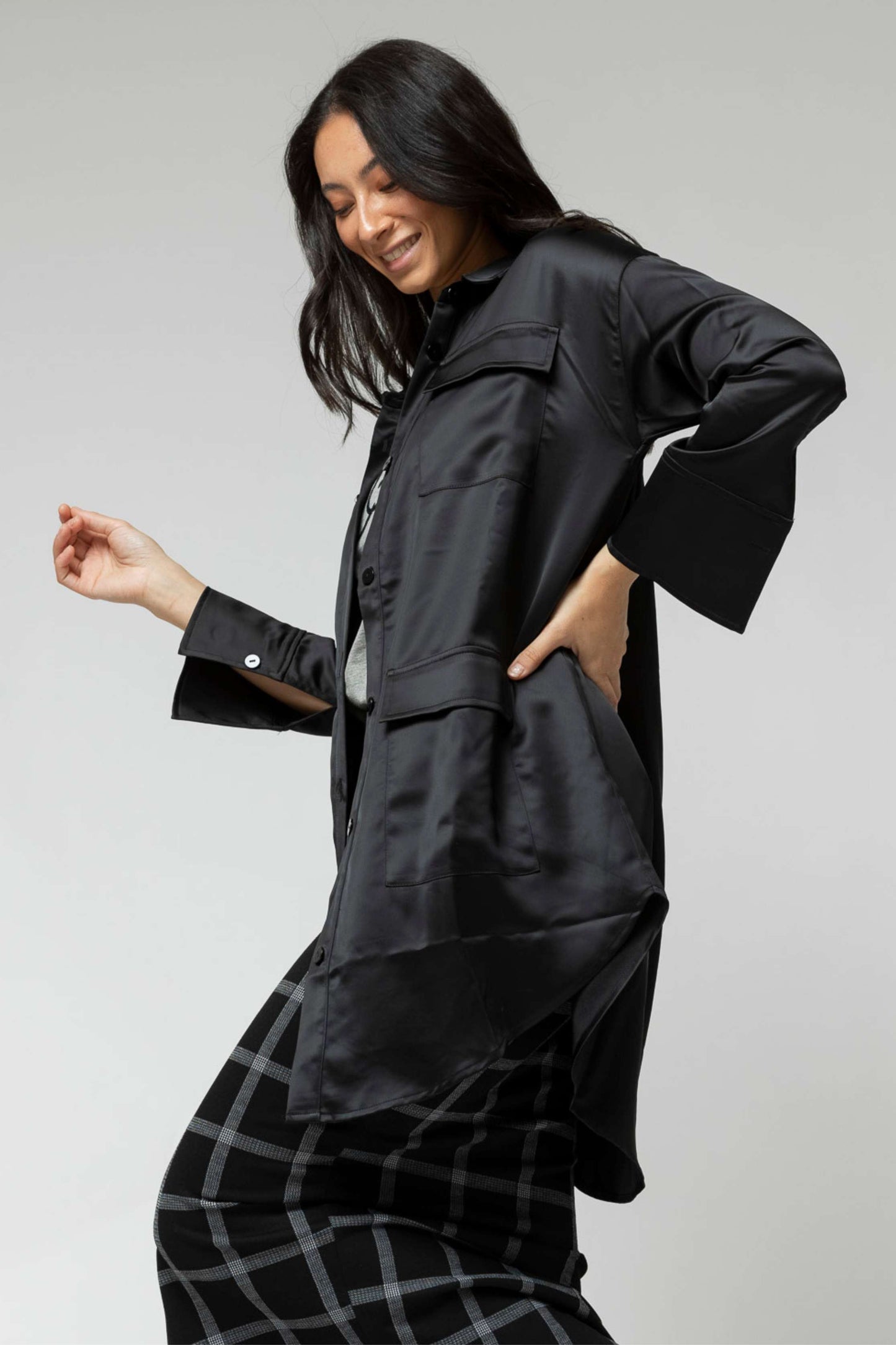 Black Satin Shacket