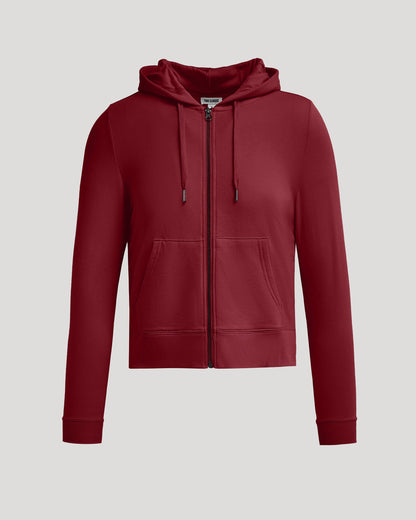 Womens Dark Maroon Crop Zip Hoodie