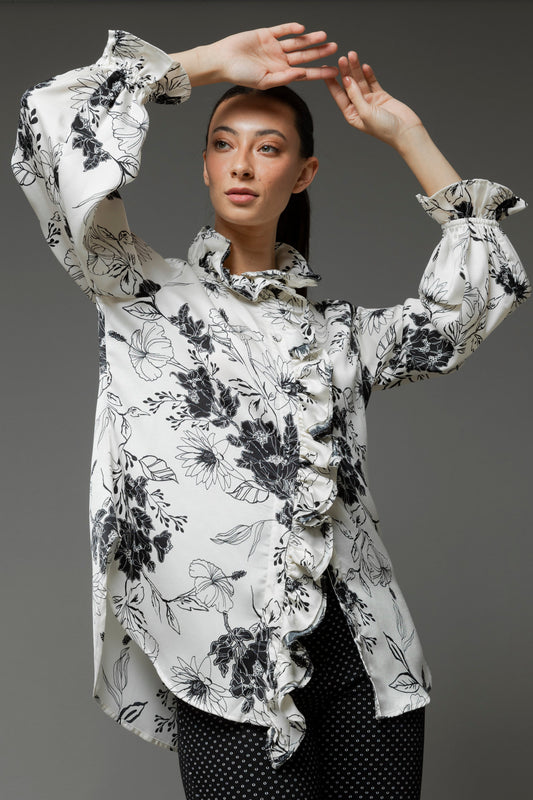 Black White Double Frill Blouse