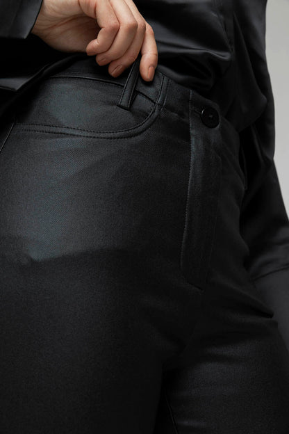 Black Waxed Slim Leg Pant- Sale